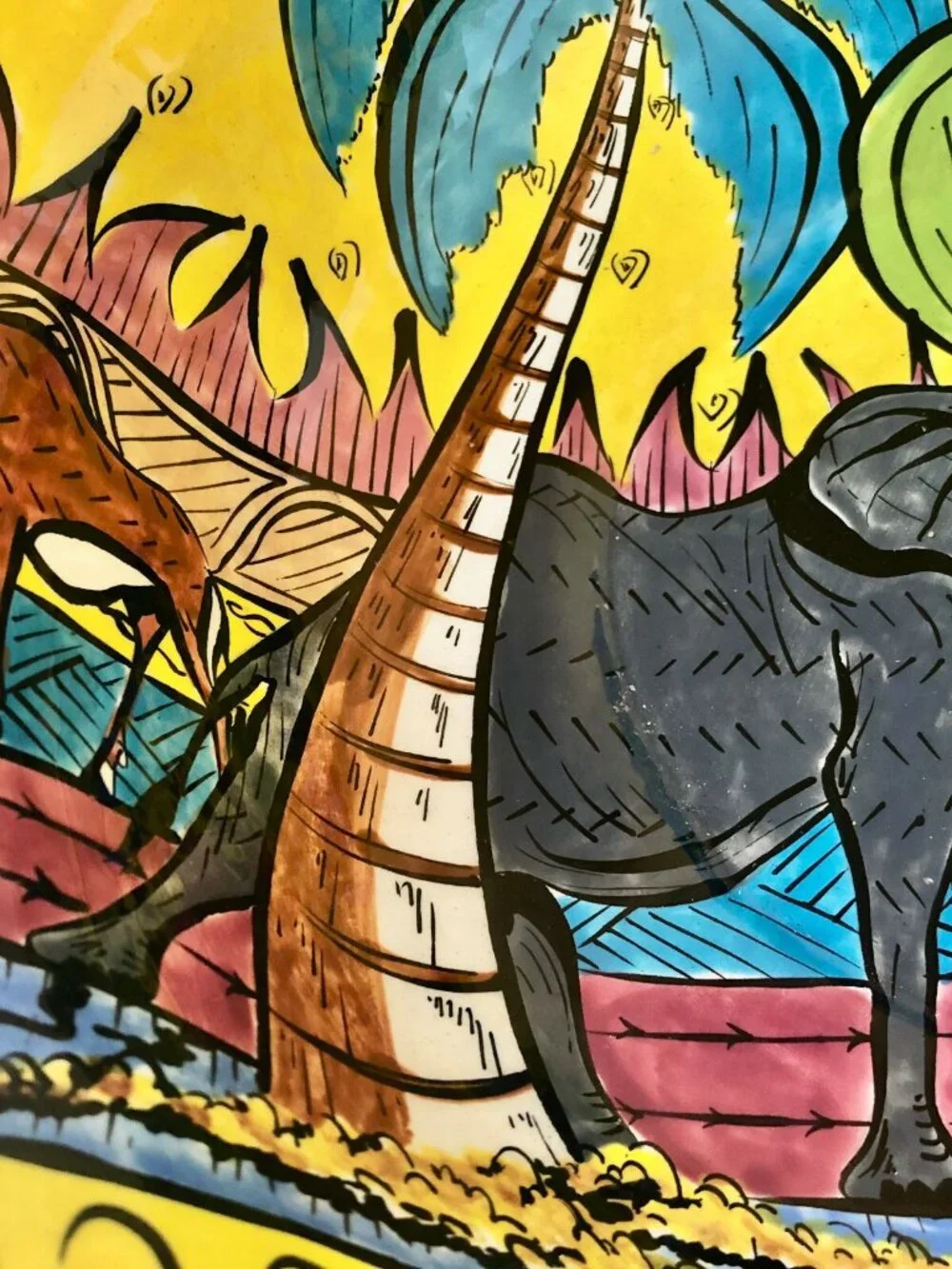 Penzo Zimbabwe Ceramic Bowl Hand Painted African Safari Wildlife Art Signed 2001
